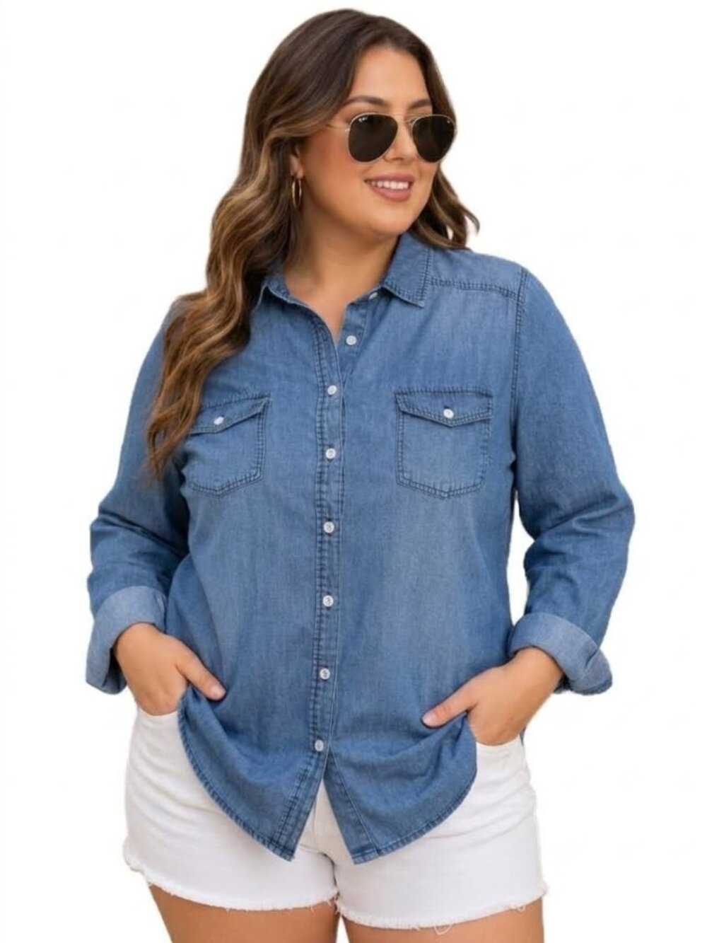 TORRID Long Sleeve Denim Button-Down Shirt. Plus Size 5